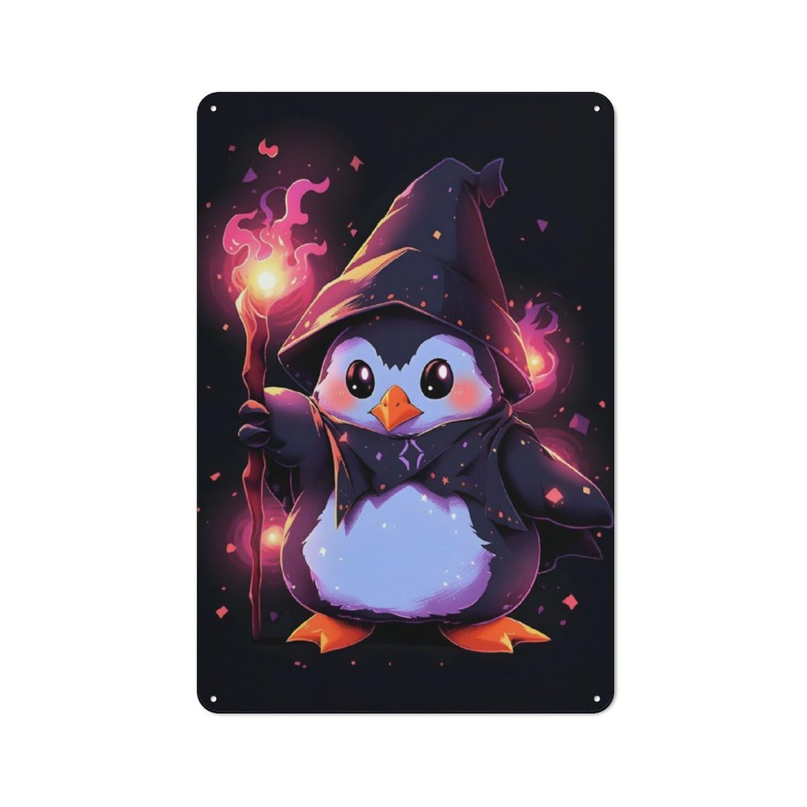 Junmoney Penguin Fire Wizard Classic Metal Sign 30X20cm Featuring Bar Wall Plaque For Diner, Restaurant, Shed Or Kitchen