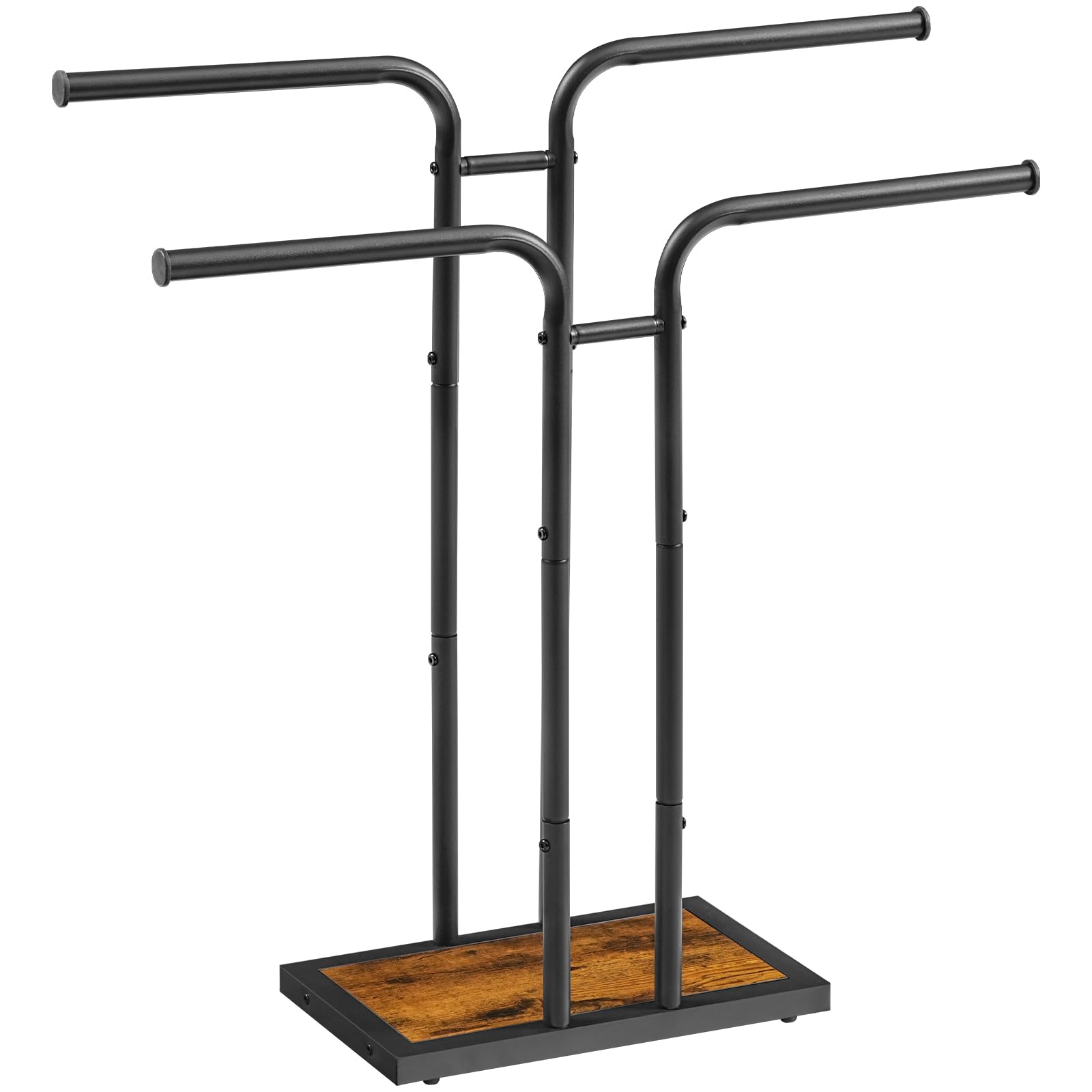 HOOBRO Porte-Serviettes sur Pied en T, Support de Serviettes Vertical avec 2 Barres de Suspension, pour Salle de Bain, Buanderie, Chambre, Marron Rustique et Noir EBF14LB01