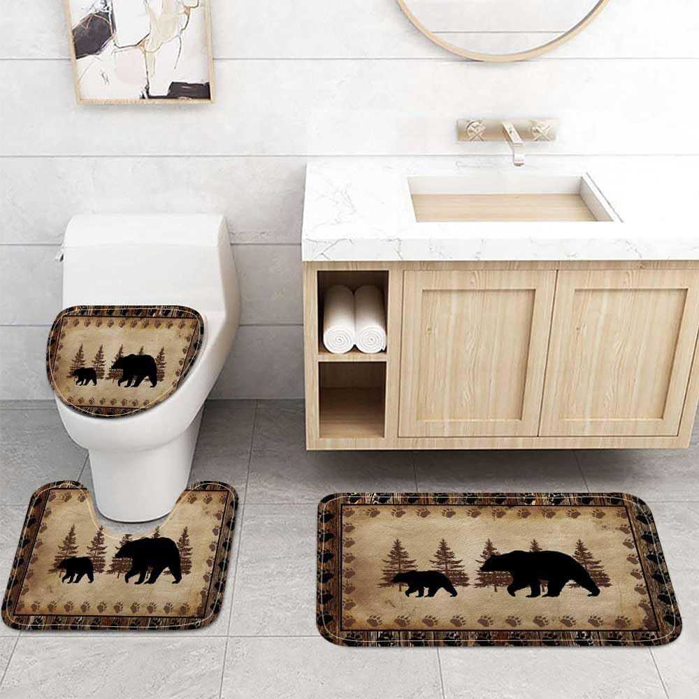 Torich Rustic Cabin Bath Rug, Farmhouse Country Antique Bear Moose Forest Vintage Wood Decor Non Slip Bath Mats,Hunting Camping Bath Rug Sets for Bathroom Bedroom Kitchen Outdoor Indoor