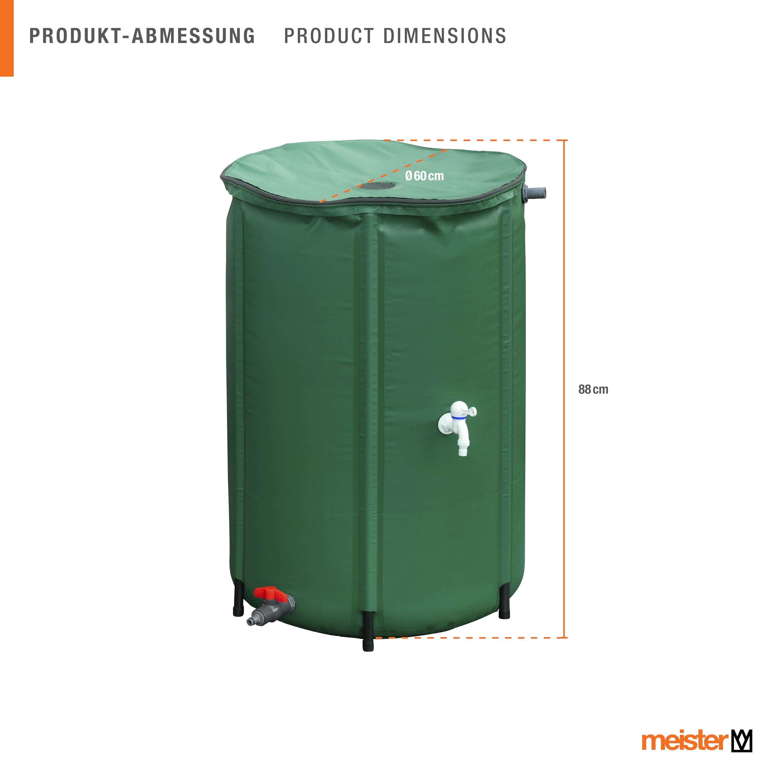 Meister Serbatoio dell'acqua piovana pieghevole – 250 litri – 88 x Ø 60 cm – plastica – verde/canna piovana/serbatoio acqua/serbatoio acqua / 9968100