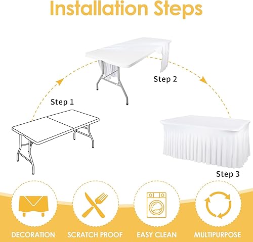 Miniatura 37 de Faldas de mesa negras para mesas rectangulares de 6 pies, funda de elastano para mesas de 6 pies, mantel elástico, lavable, resistente a