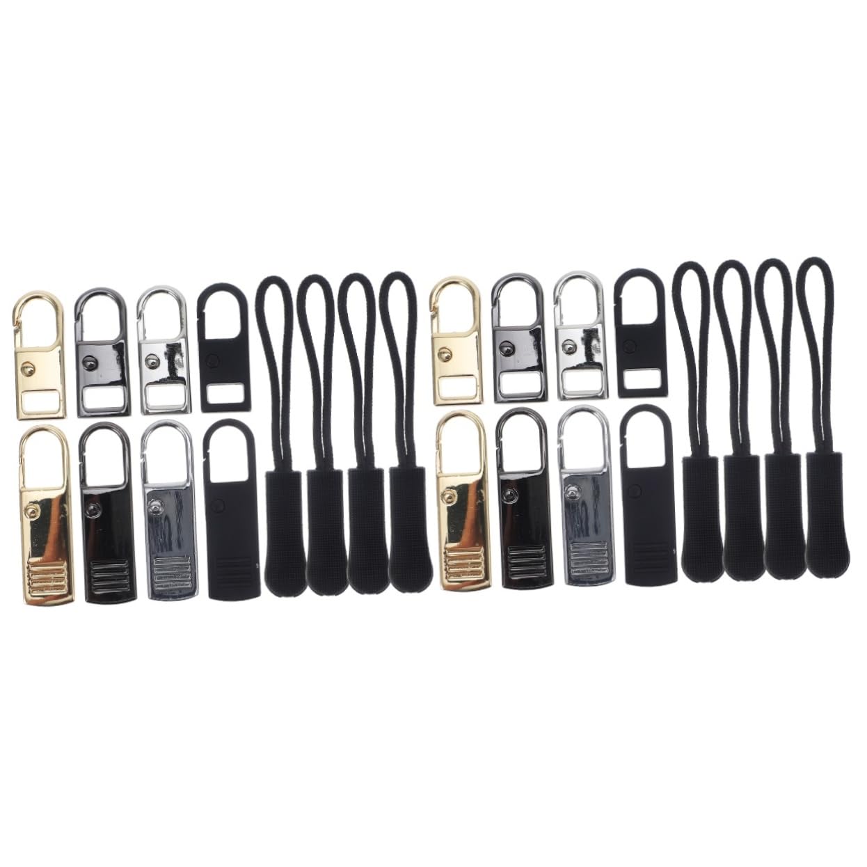 SEWACC 2sets Zipper Repair Kit Durable Zipper Pull Tabs for Jackets Backpacks Clothing and Bags with Heavy Duty Cord and Ring 12pcs*2