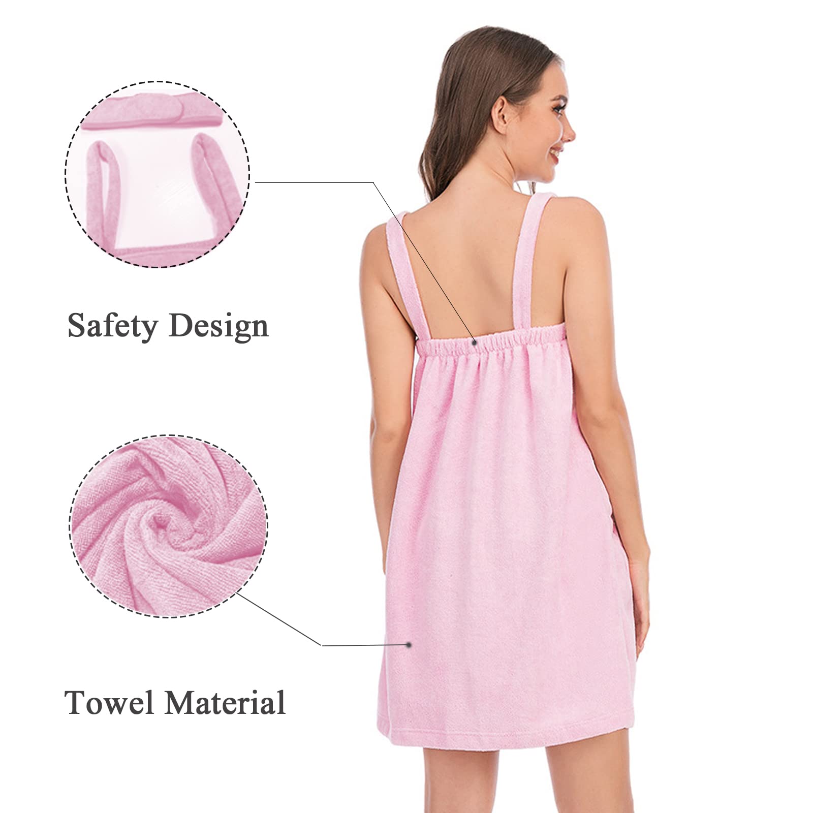 Verve Jelly Women's Towel Wrap Bathrobe Adjustable Bath Towel Wrap with Straps Ladies Bathrobe Women's Bath Wraps Pink XXL - Image 4