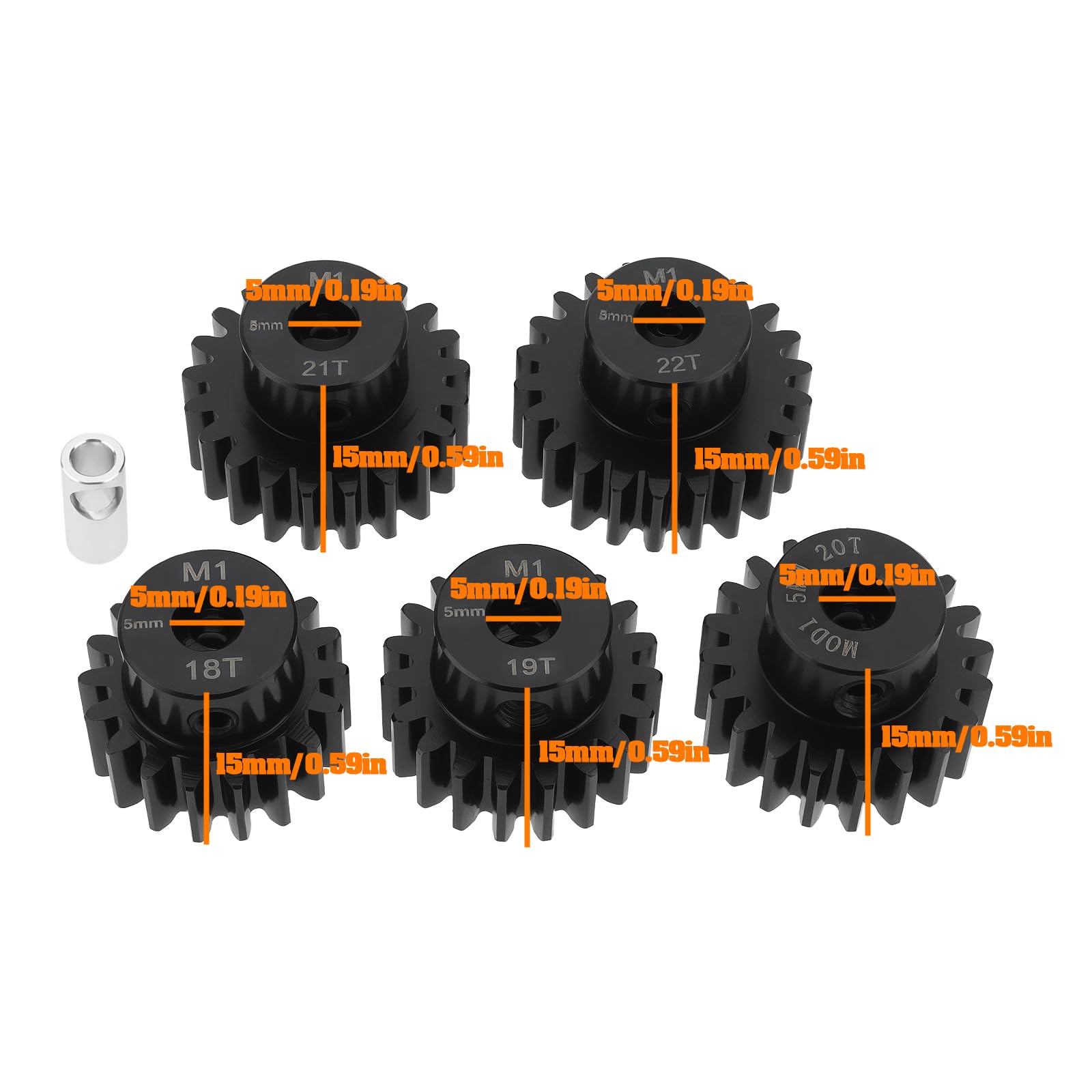 SG Store 5Pcs Mod 1 M1 Pinion Gear 5mm Bore Hardened Steel Motor Gear 18T 19T 20T 21T 22T with 5mm to 3.175mm Shaft Coupler for Rc Car Brushed Brushless Motor - Image 4