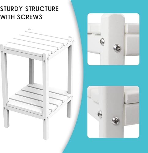 Miniatura 6 de realife Mesa auxiliar Adirondack para exteriores, mesa auxiliar rectangular para patio, jardín, porche, piscina e interior, color blanco