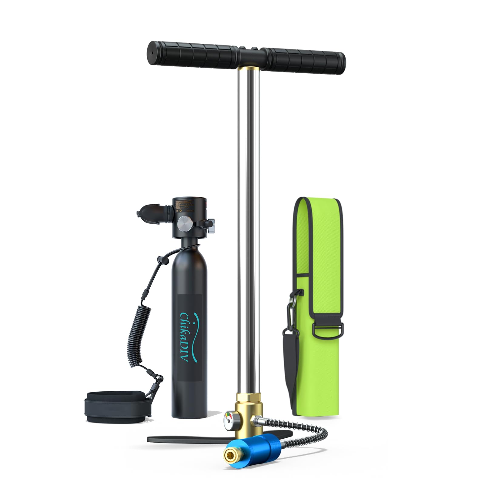 CHIKADIV Mini Scuba Tank with 6-12 Minutes, 0.5L Portable Diving Cylinder, Handheld Reusable Diving Cylinder Oxygen for Snorkeling,Underwater Diving Breathing Training,Emergency Rescue Black B3