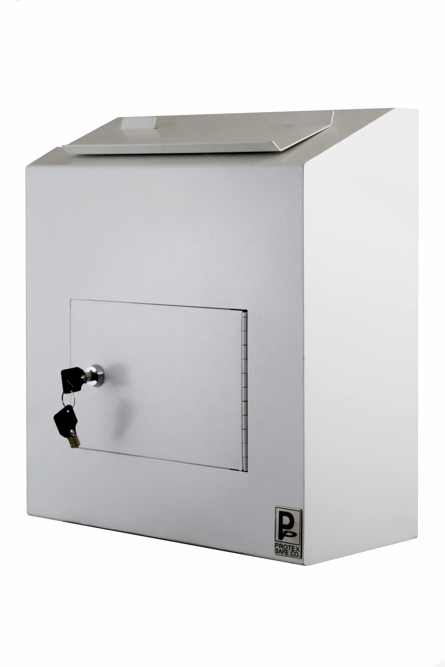 PROTEX SAFE RX-164 Prescription Drugs Drop Box White, for drugs cash, checks and envelopes, Metal baffle,Pre-drilled mounting holes, double steel door