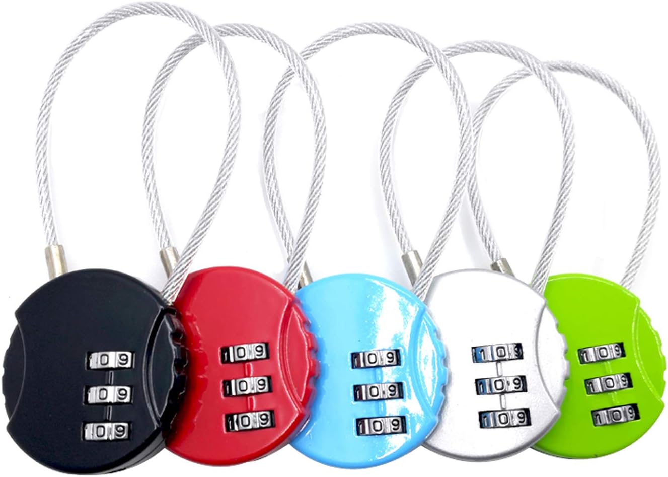 ZPLIUST 3-Digit Cable Luggage Locks Re-settable Combination, Alloy Body Color Locks (Black, Silver, Green, red, Blue (5 Pack)) : Clothing, Shoes & Jewelry