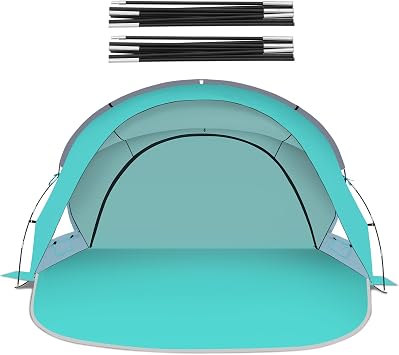 Gorich Beach Tent Sun Shelter with 2 Doors for 4 People & A Set of Extra Beach Tent Poles for Replacement 4 People, Turquorise