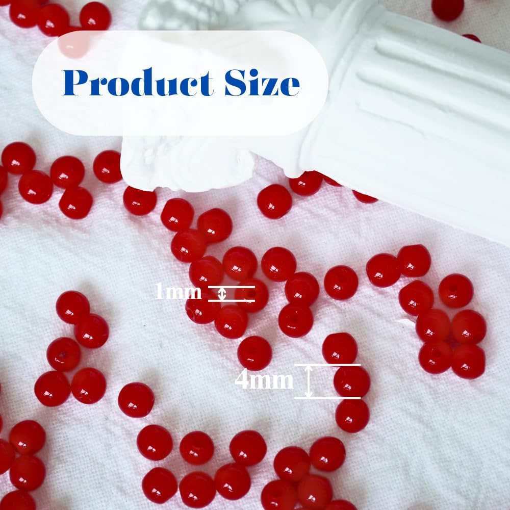 Jabrand 500pcs Red Beads, 4mm Porcelain Beads for Jewelry Making Round Ceramic Bead Unique Vintage Bead for Craft Beading Kit Bracelets DIY Decor - Image 2