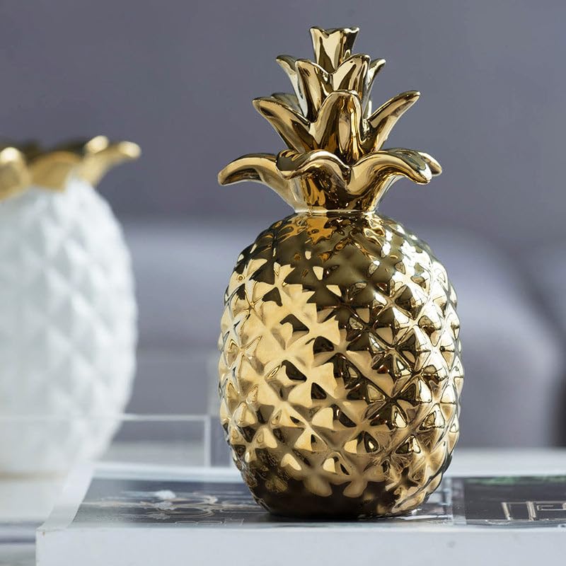 Pineapple Ceramic Accent | Decor for Home Bedroom Living Room and Office | Perfect Table Showpiece Centerpiece Items for Loved Ones | Durable Ceramic Material - Gold (Large)-image-36