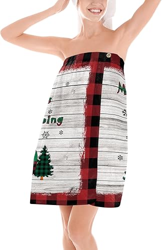 Miniatura 7 de Shower Wrap Robe for Women Bath Body Towel Wrap Spa Merry Christmas Soft Absorbent Bathrobe with Adjustable Snap Closure Button Design Bathroom