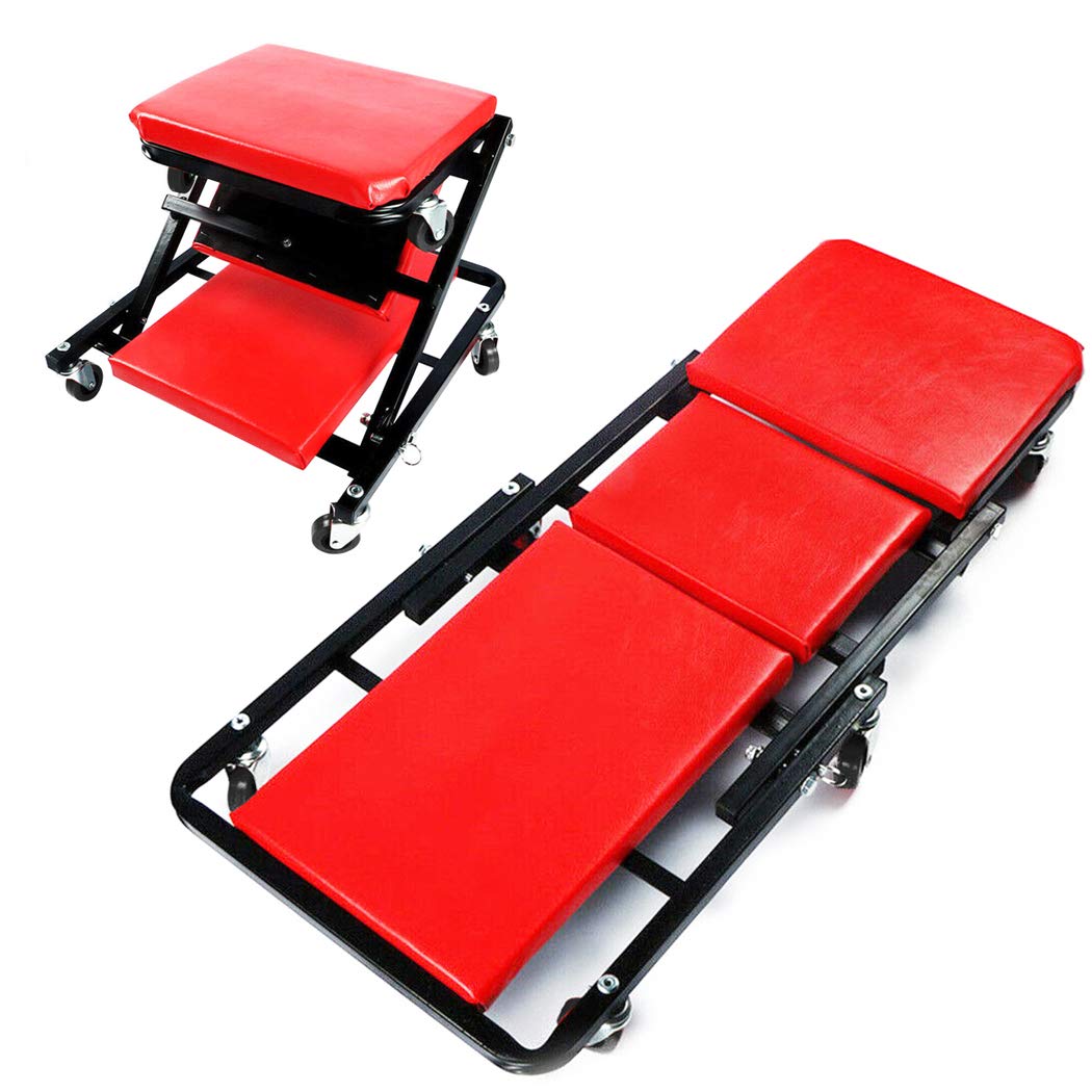 36” Folding Car Creeper Board, 2-in-1 Crawler & Stool Seat Garage Workshop Inspection Rolling 6 Rotatable Wheels