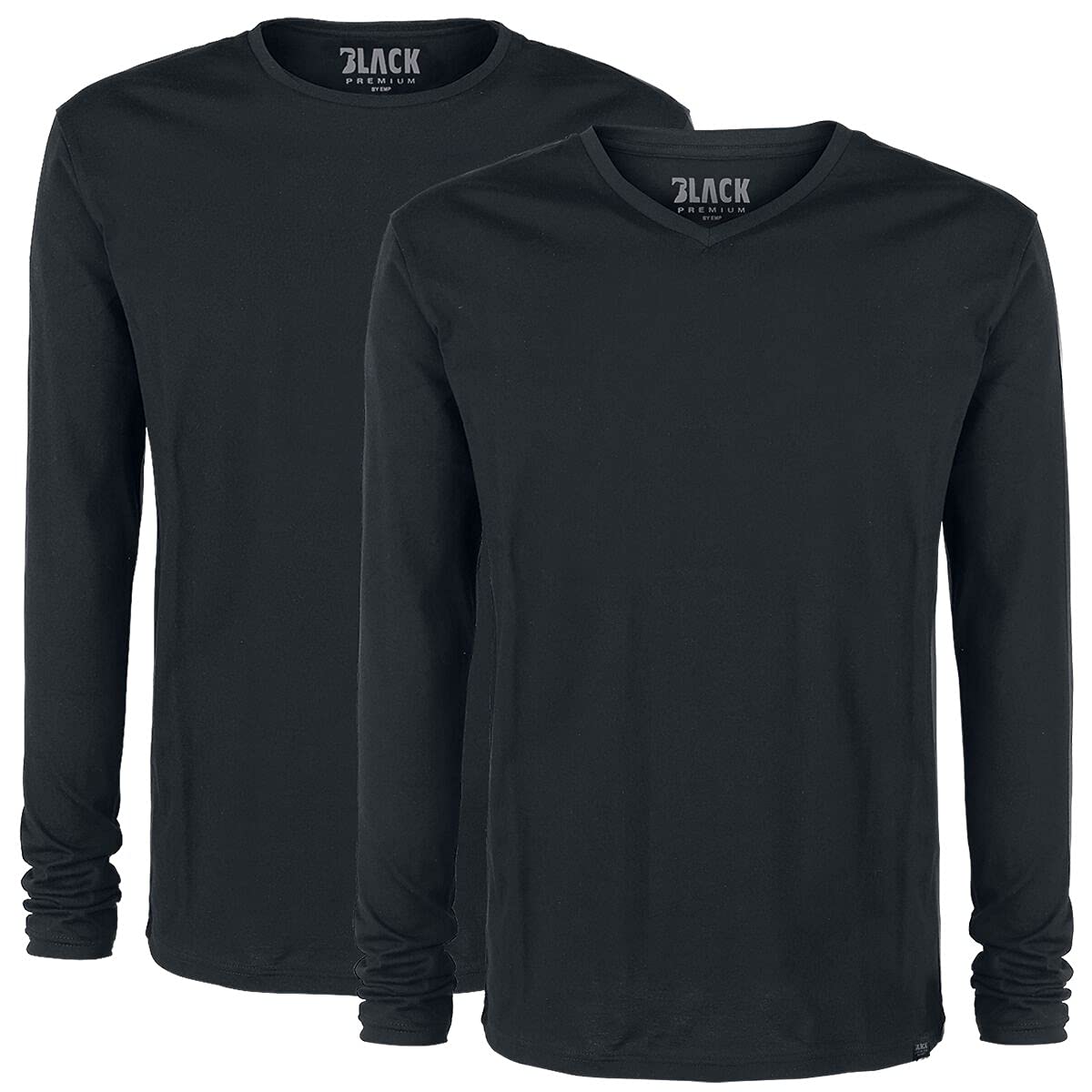 Black Premium by EMP Hombre Pack de Dos Mangas largas Negras