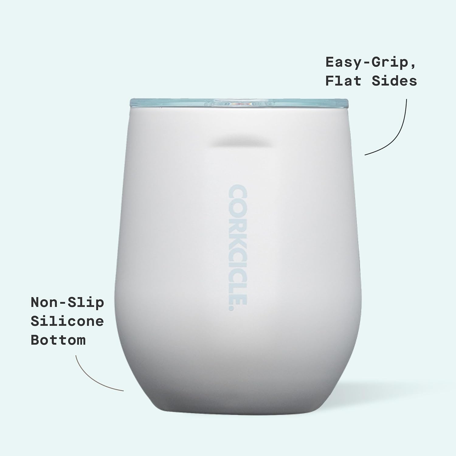 Corkcicle Pure Taste Stemless Insulated Wine Glass Tumbler - Keeps Beverages Cold 6 Hours & Hot 3 Hours - Stainless Steel - Easy-Grip - Summer Drinkware Gift - 12 oz - Ceramic White/Powder Blue - Image 4