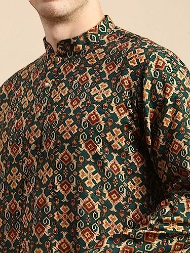 Image of Men's Black Art Silk Regular Fit Ethnic Motifs Kurta | Indian Kurta | Festive Ethnic Kurta with Embroidered Packet