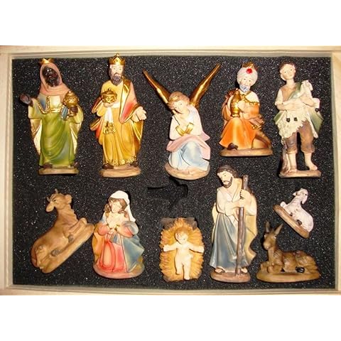BTV Edle Premium Figuren 12er Set HANDBEMALT 11-12 cm für Holz Weihnachtskrippe Zubehör Cover