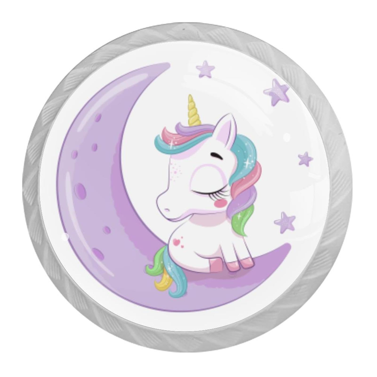 Tqmspg 4 Pieces Drawer Pulls Unicorn and Moon Door Knobs Dresser Handles for Kitchen Wardrobe Cupboard Hardware Furniture