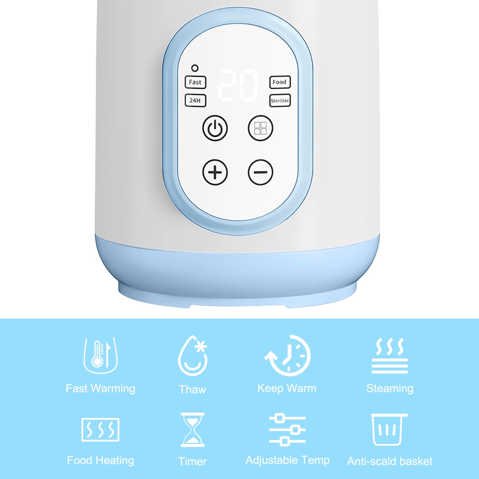 Scaldabiberon, Rapido Scaldalatte Bambini per Latte Materno o Formula, 8 in 1 Sterilizzatore per Biberon, Scongelamento Rapido Intelligente, Mantenimento in Caldo, Sterilizzazione, Facile da Usare