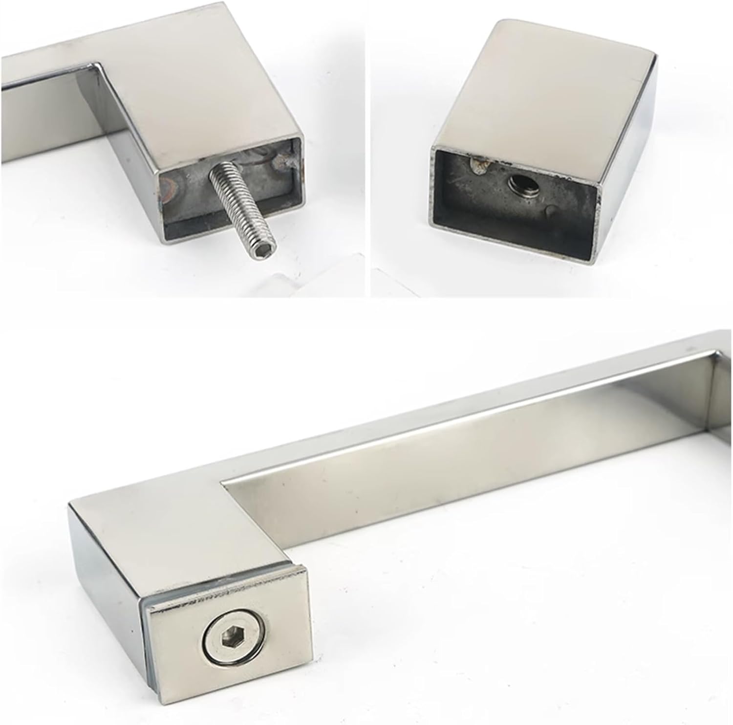 Glass Door knobs, Bathroom Glass Door Handle Metal Towel Bar,Shower Push and Pull Grab Bar Knob Matte Black,Single Side Door Handle Stainless Steel Sets (Silver