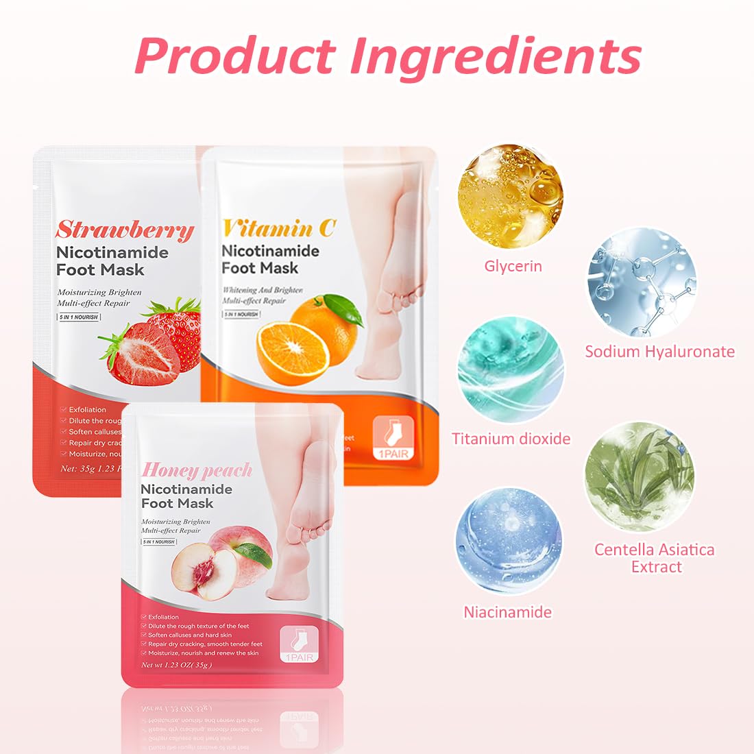IKOPFLN 9 Paia di Maschera Piedi Esfoliante,Maschera Piedi Idratante,Per Secchi e Screpolati Cura dei Piedi(Pesca +Arancia + Fragola)
