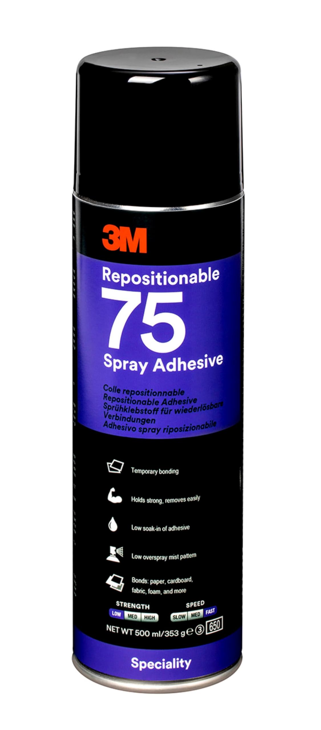 3M Spray75 Repositionable Adhesive, 500 ml, Clear