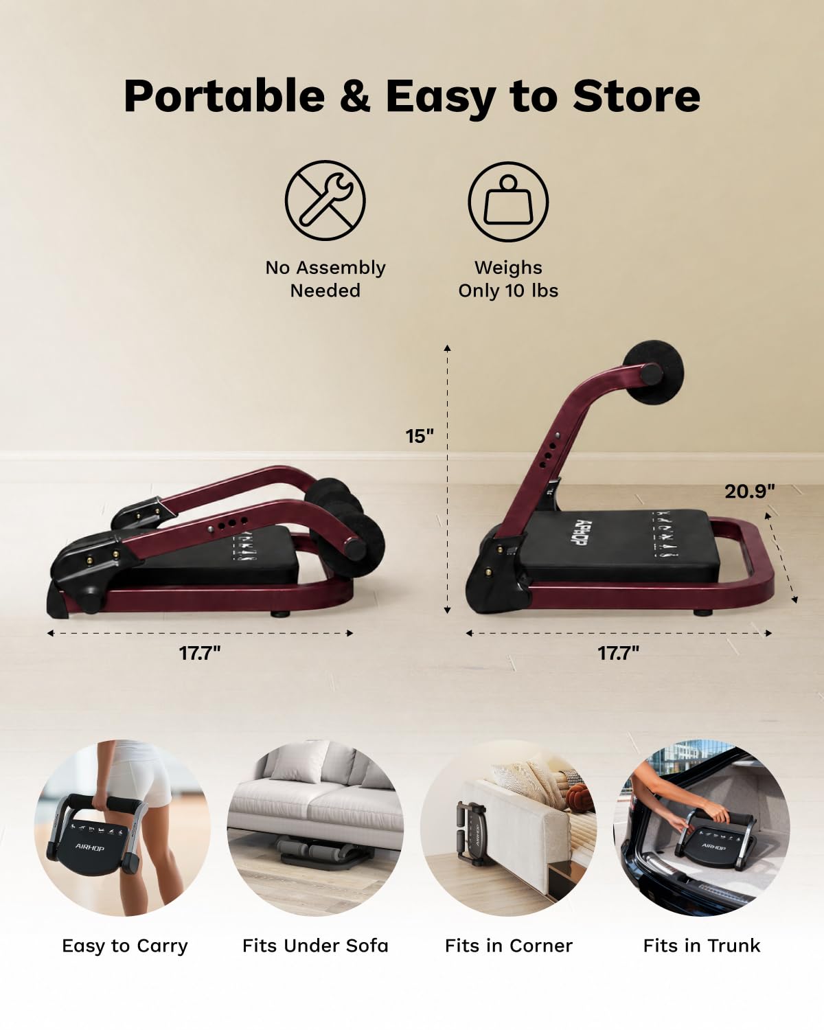 AIRHOP 8-in-1 Smart Core Ab Machine, klappbarer Bauchtrainer & Bauchmuskeltrainer bis 100 kg, Bauchtrainer für Zuhause & Büro, Ganzkörper-Workout Bauch Beine Po Trainingsgerät