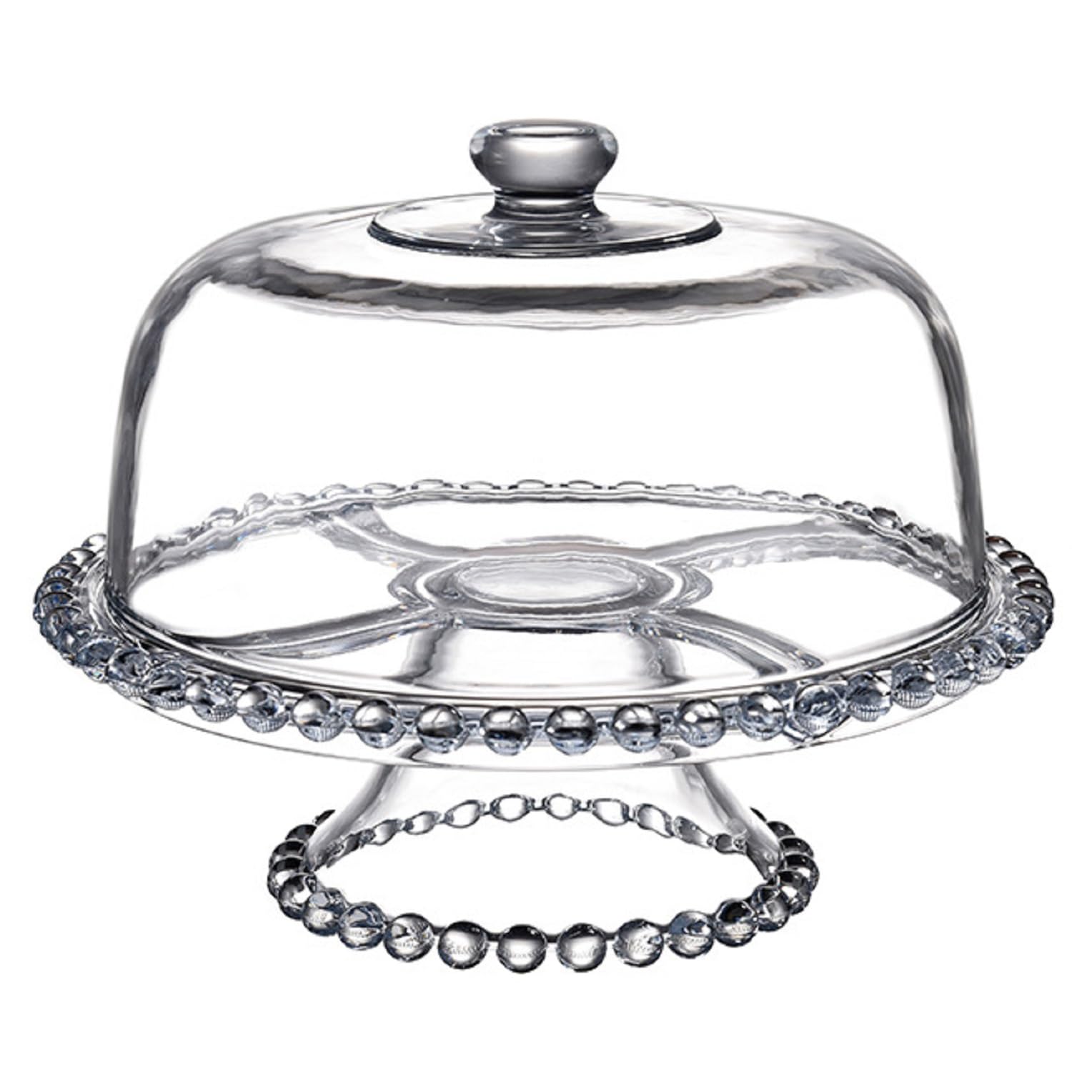 Bafnsiji Crystal Glass Cake Stand with Dome Lid & Beaded Pedestal Display