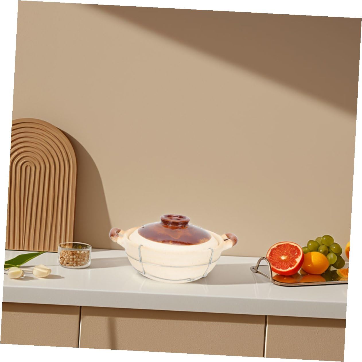 Juego de 2 Cazuelas de Barro para Horno con Tapa, Diseño Ergonómico y Mango Único, Ideales para Cocinar Guisos y Sopas en Casa