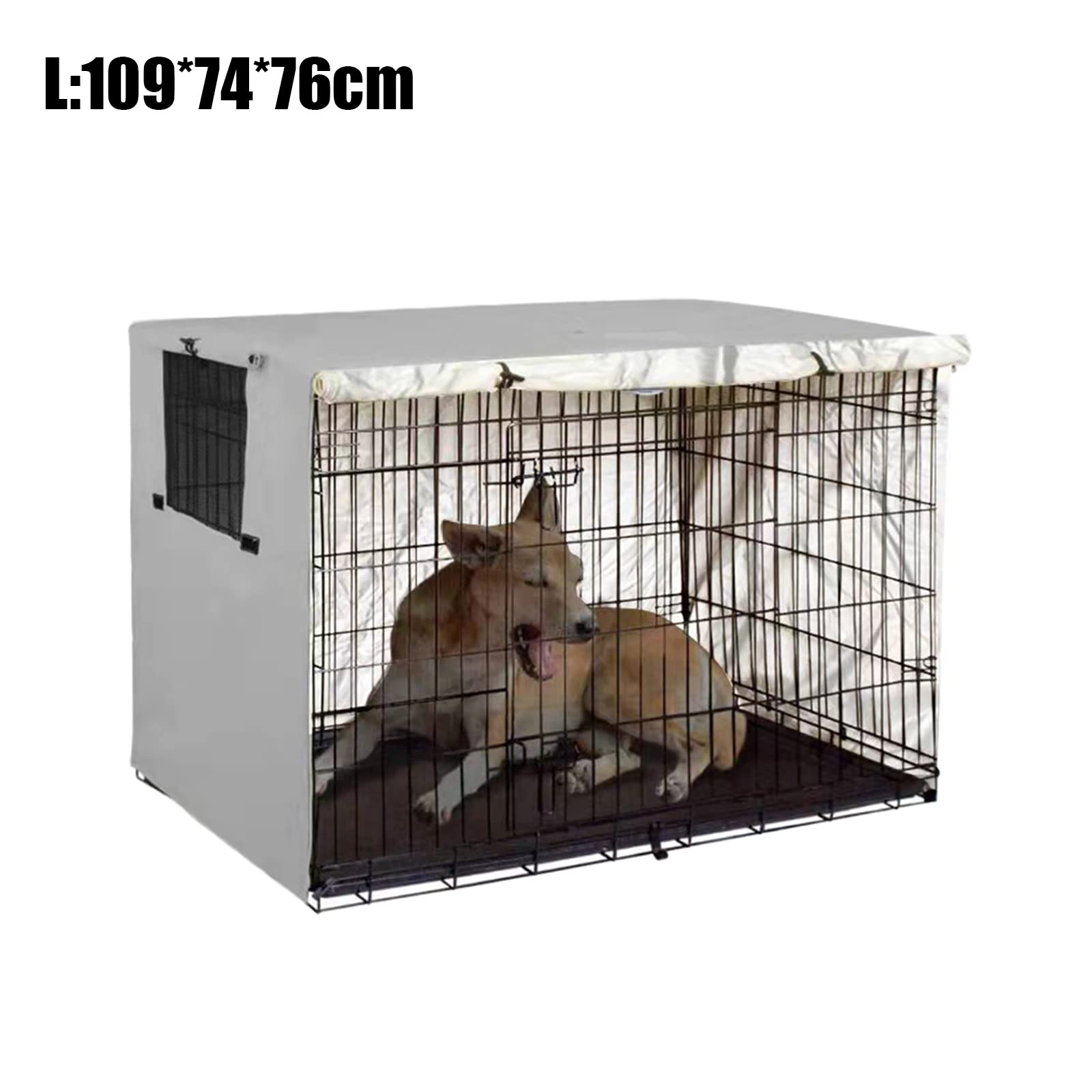 Hundekäfig Abdeckung, 210D Oxford-Stoff Hundekäfigabdeckung, Strapazierfähiges Winddicht Atmungsaktiv Abdeckung Mit Fensteröffnung für Hundebox, Drahtkäfige, Käfig (Grau, L(109 * 74 * 76cm))