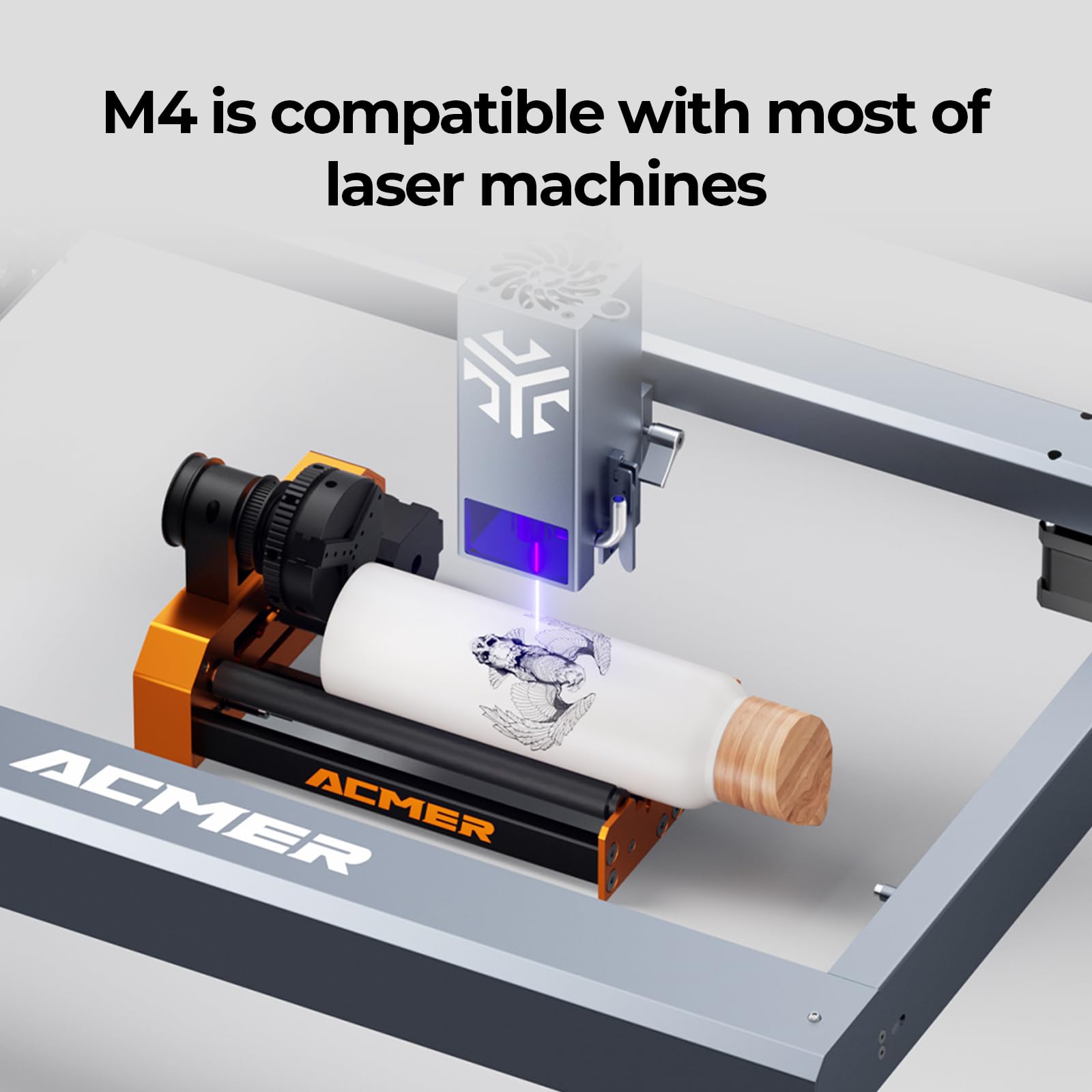 ACMER M4 Rouleau rotatif laser rotatif à axe Y 360° avec espace de gravure de 3 à 150 mm, pour objets cylindriques et bagues, convient pour ACMER et la plupart des graveurs laser