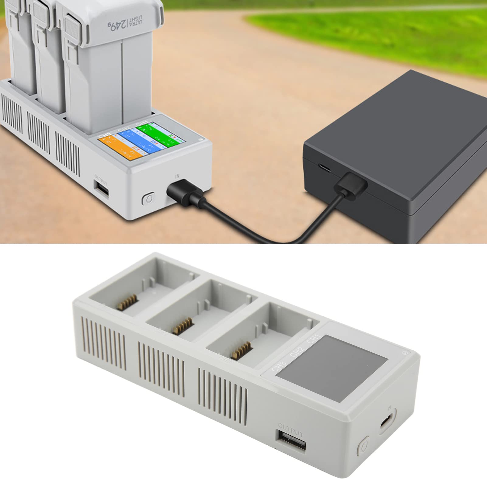 Hub de Chargement de Batterie de Drone, écran LCD Efficace, Chargeur USB pour Mini 3 Pro Mini 3, Longue Durée de Vie de la Batterie, Plastique Gris