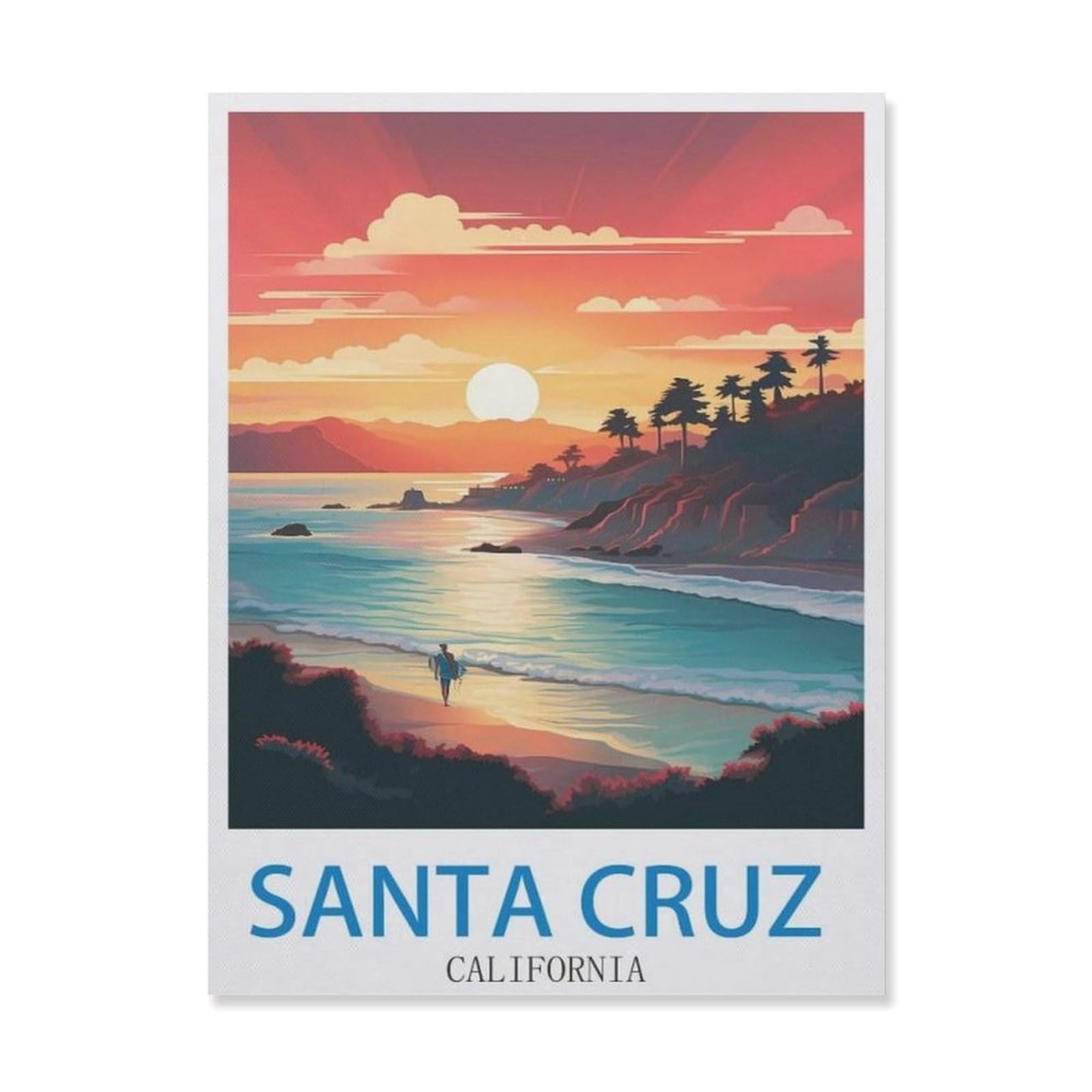 Metal Tin Sign，Santa Cruz California，Tin Sign Vintage Rustic Decor Cave Coffee Shop Bar Bedroom Home Wall Decor Nostalgic Tin Sign(15x30cm）6x12 inch-EG73