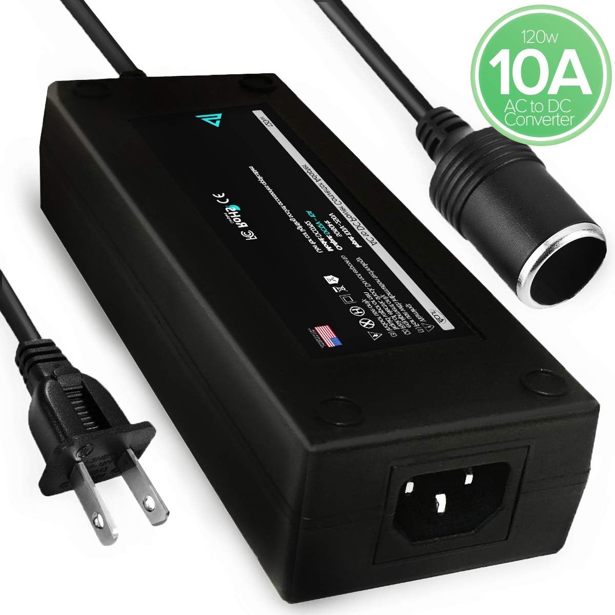 [120W] SoutLinks 10A AC to DC Converter 110V to 12V Car Cigarette Lighter Socket 12V Power Supply, 110~220V to 12V AC DC Converter, Adapter for Air Compressor, Coolers, Car Vacuum Cleaners and More
