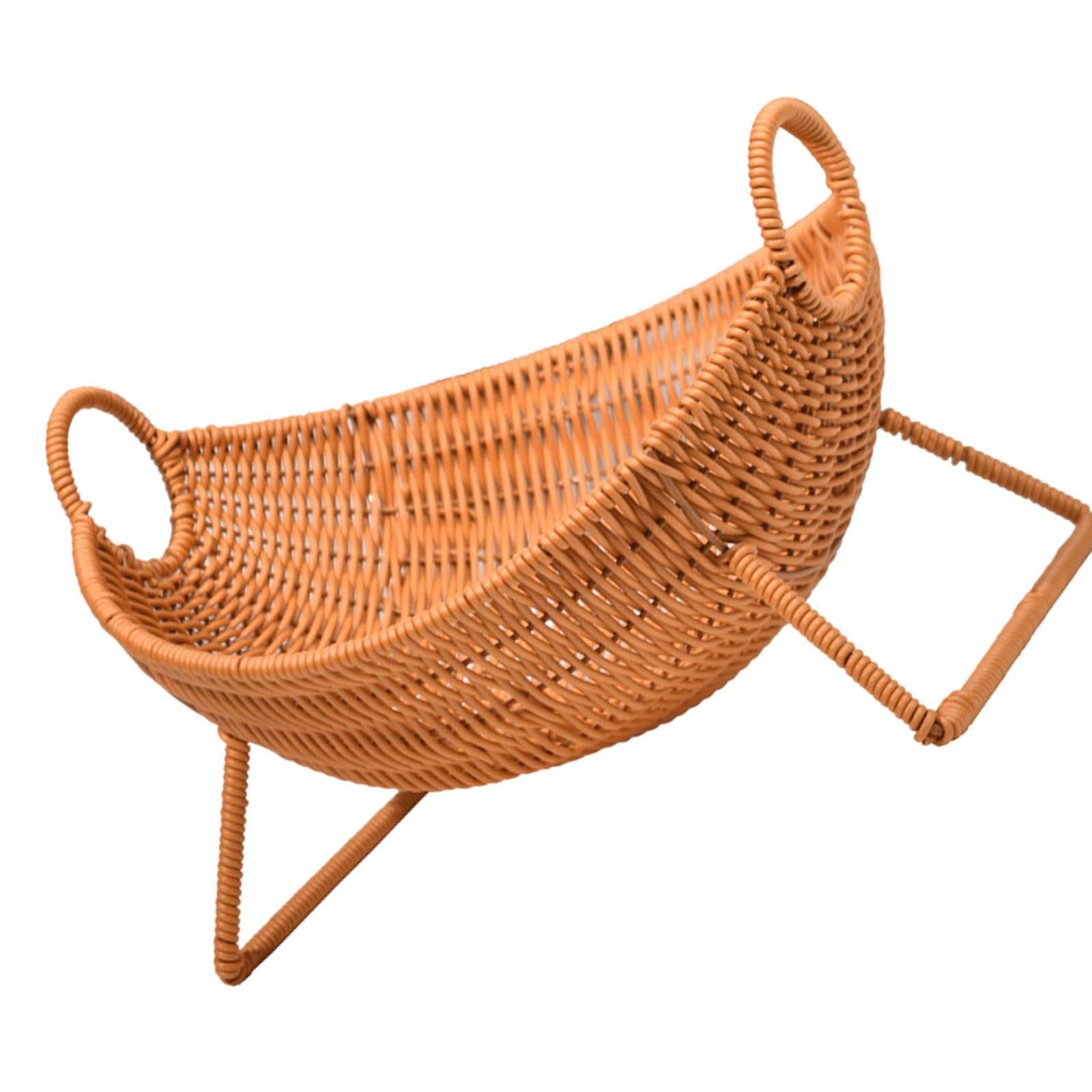 Oxxggkao Plastics Handwoven Snacks Basket Faux Rattan Fruit Holder with Angled Stand Legs Decorative Boat Basket for Kitchen Counter Plastics Handwoven