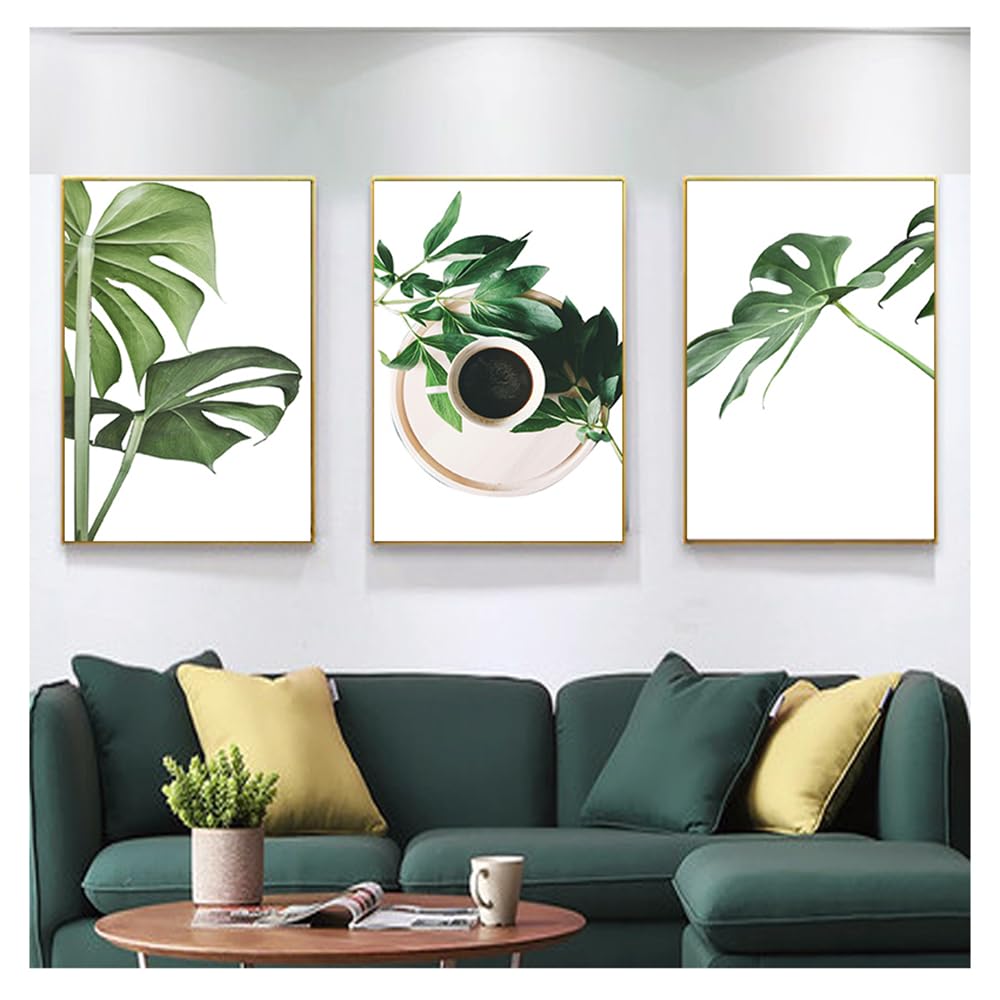 Wbyzac Green Art Prints-Botanical Scenery Coffee Poster Wall Art Picture Painting Kitchen Dining Nordic Kitchen Home Decor Palm Plant Artwork-50 * 60Cm*3Pcs (No Frame)