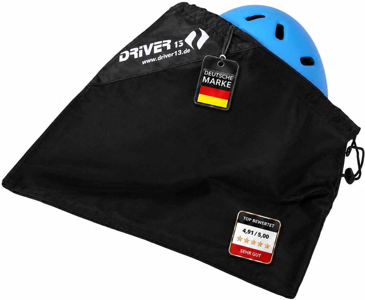 Driver13 Helmet Cover Black | For ski helmet, bicycle helmet, motorcycle helmet, 50 x 45 cm, protection, storage, transport