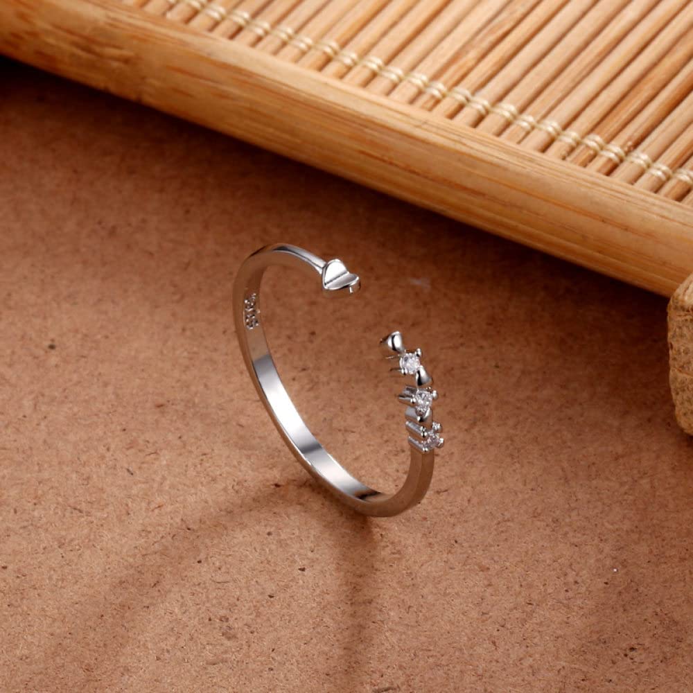 Anillo De Plata Esterlina, Anillo De Plata Esterlina 925 Circón En Forma De Corazón Exquisita Moda Brillante Anillos Ajustables Abiertos Joyería Regalos para Niño Niña Hombres Mujeres