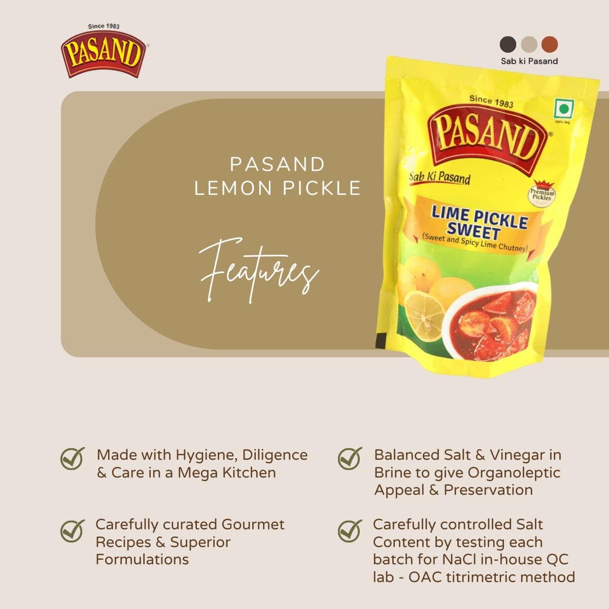 PASAND Lemon Pickle 200g | Nimbu ka Achar | Sweet, Sour & Spicy Pickle | Authentic Flavour & Taste | Lime Pickle | Travel Friendly | Seal Pack Pouch 2