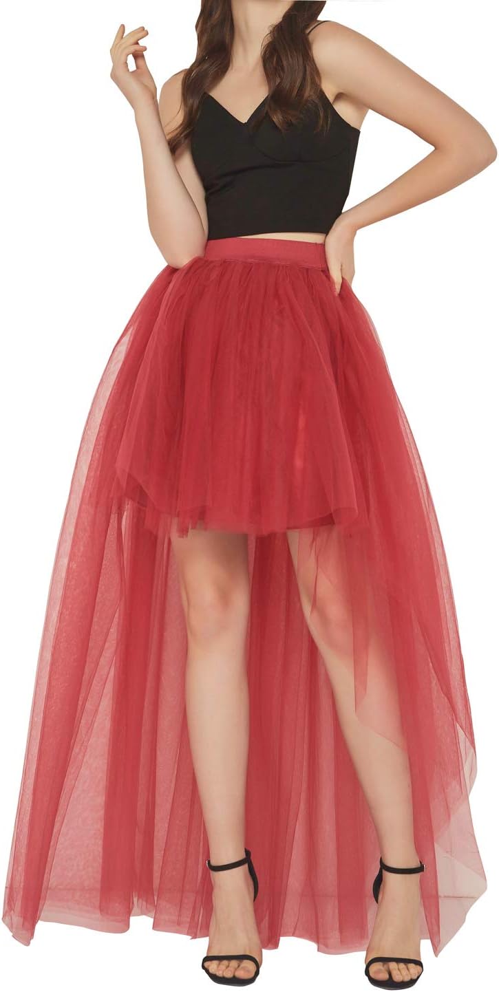 FEOYA Women High Low Tutu Skirts Layered Mesh Tulle Skirt Princess Wedding Evening Prom Dovetail Skirts
