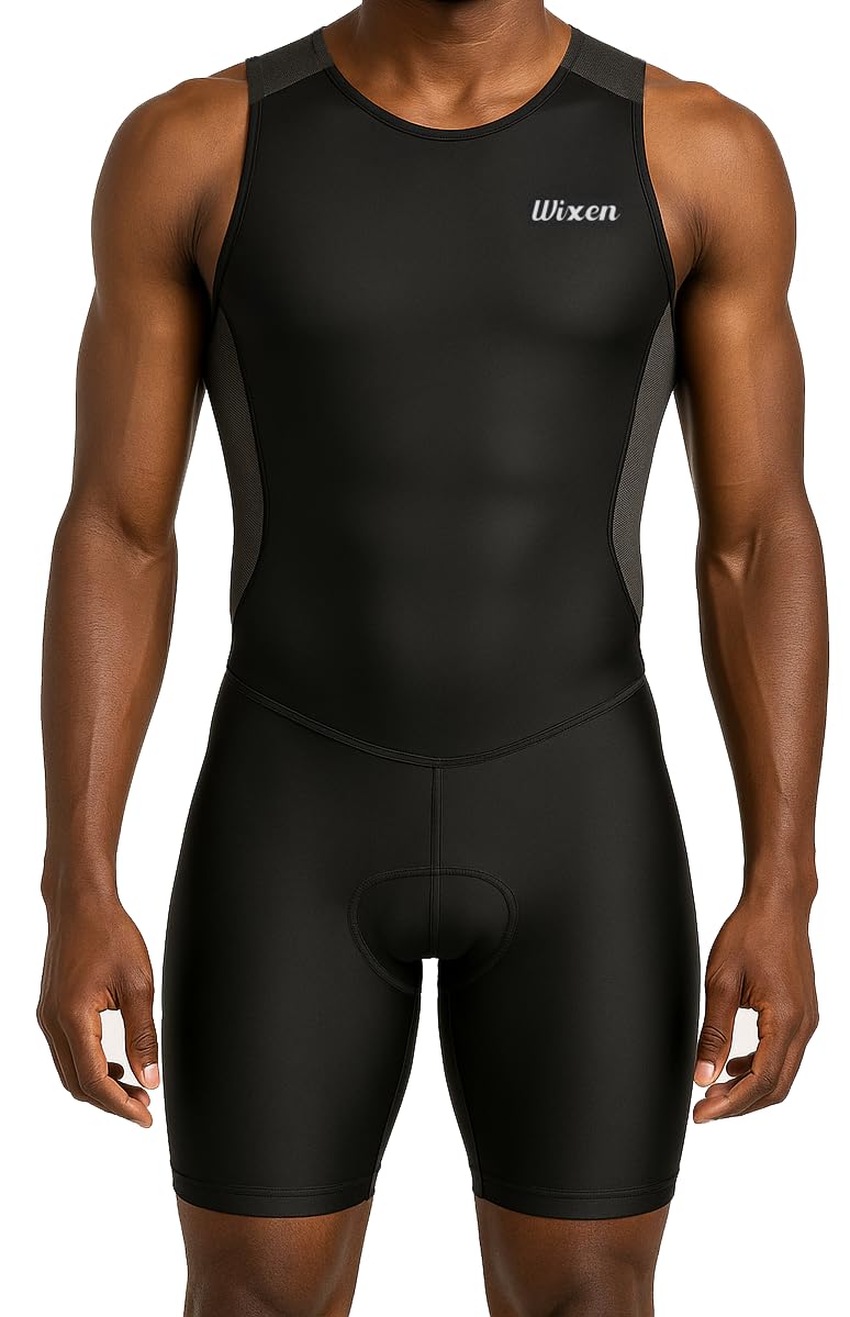 Wixen Men's Performance Triathlon Suit Sleeveless Tri Suit Padded Quick Dry Run Swim Bike