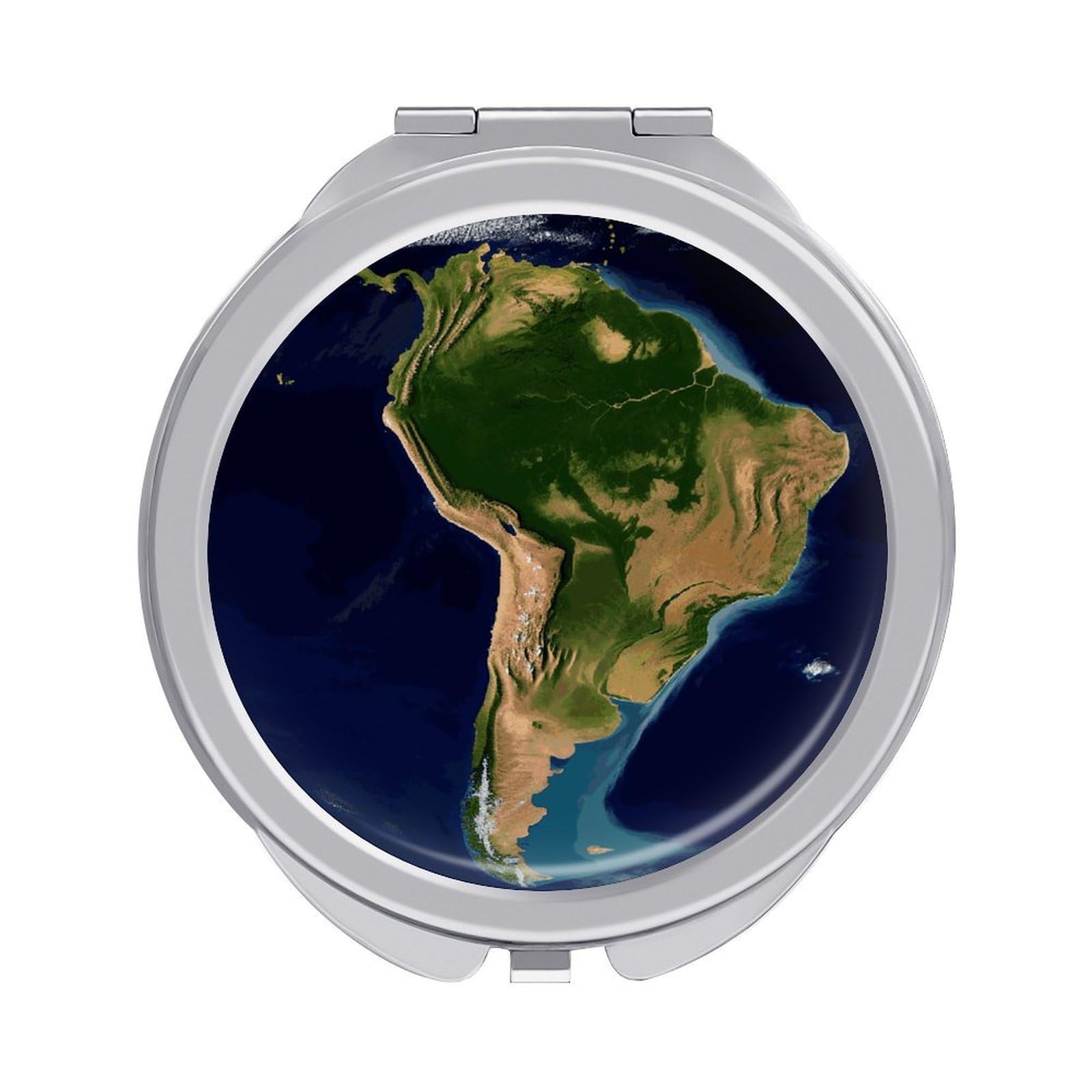 FekiLoot South America Satellite Image Makeup Mirror Compact Round Travel Makeup Mirror Portable Folding Handheld Pocket Mirrors for Handbag and Purses Gift Mini Mirrors