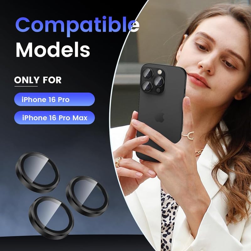 Image of Skinomi Camera Lens Protector Compatible with iPhone 16 Pro / 16 Pro Max [Anti-Scratch] Premium Tempered Glass Film Aluminum Alloy Lens Ring Cover -Black Titanium