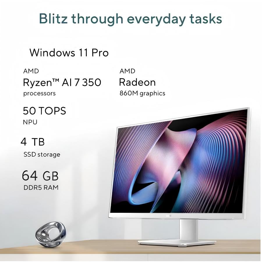 Image of ASUS 27 inch Touchscreen All-in-One Desktop Computer, Ryzen AI 7 350, 64GB RAM | 4TB SSD, Copilot+ AI PC w /50 TOPS NPU, Windows 11 Pro, AMD Radeon 860M, FHD IPS Display, WiFi 6, BT 5.4, Wireless KB & Mouse