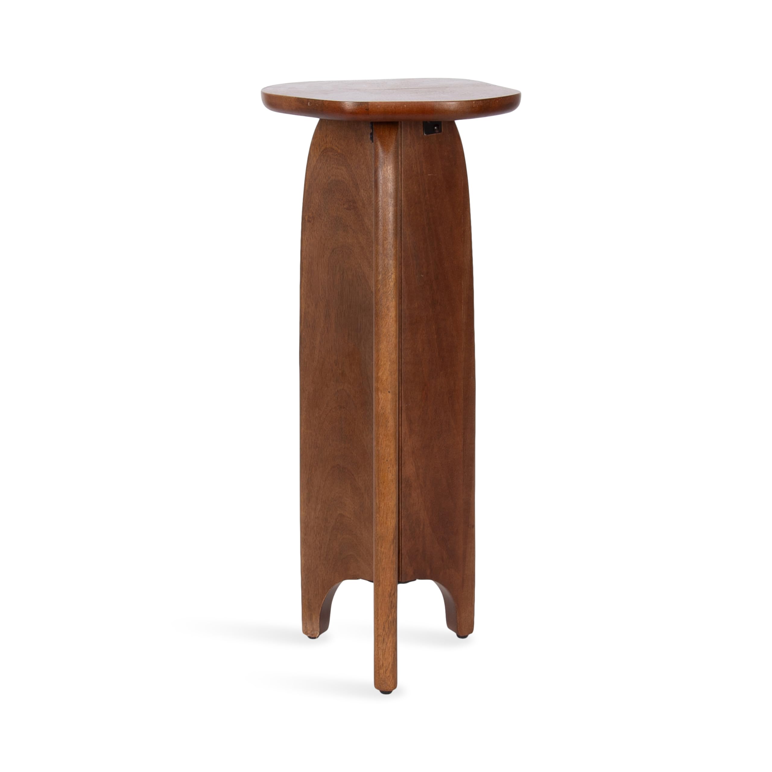 Kate and Laurel Kanna Modern Pieced Mango Wood Round Drink Table, 11 x 11 x 24, Walnut Brown, Mid-Century Scalloped Wooden Mini Side Table for Use as
