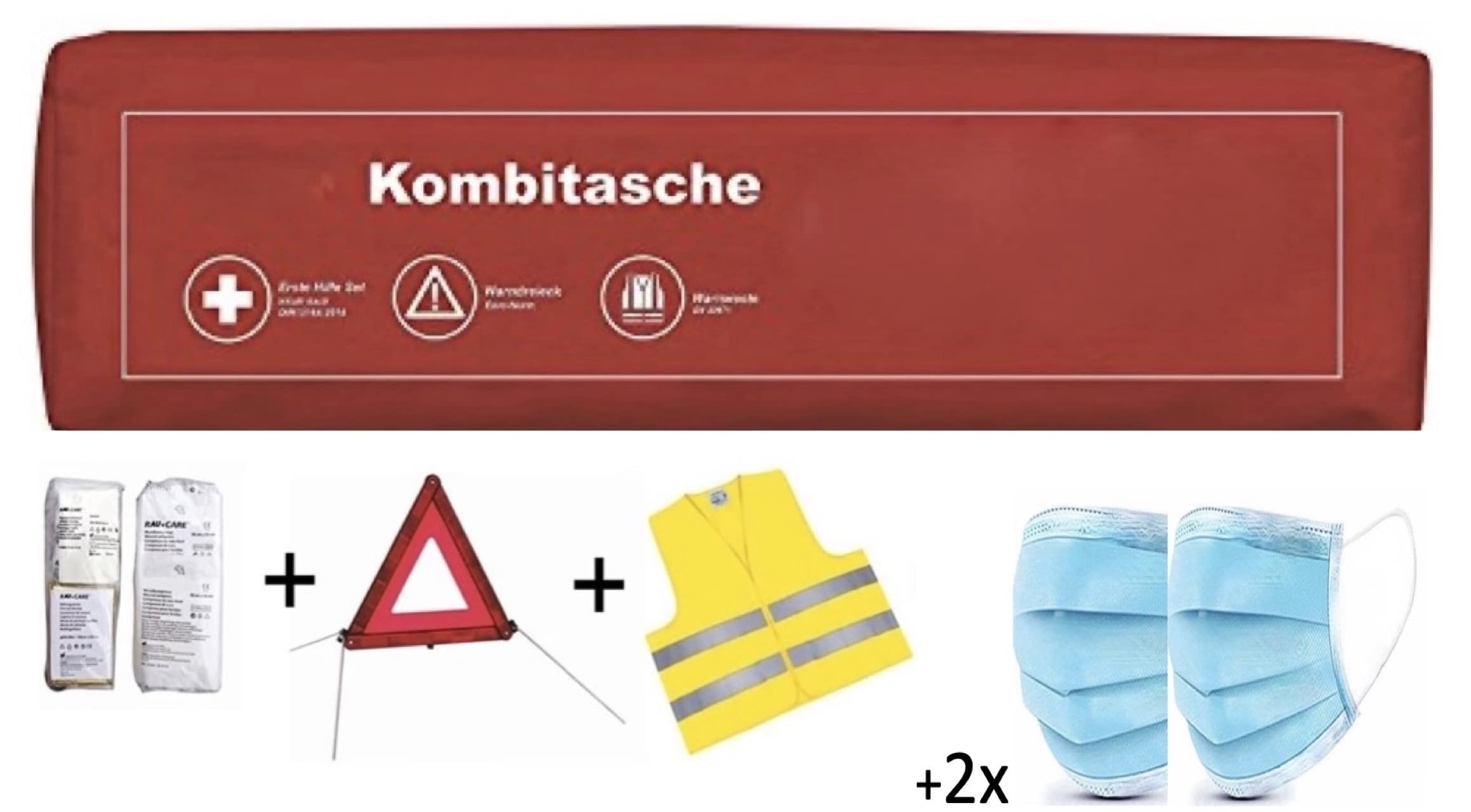 MR-Style, set 4 in 1 per veicoli con custodia contenente gilet ad alta visibilità, kit primo soccorso, triangolo, luce di emergenza