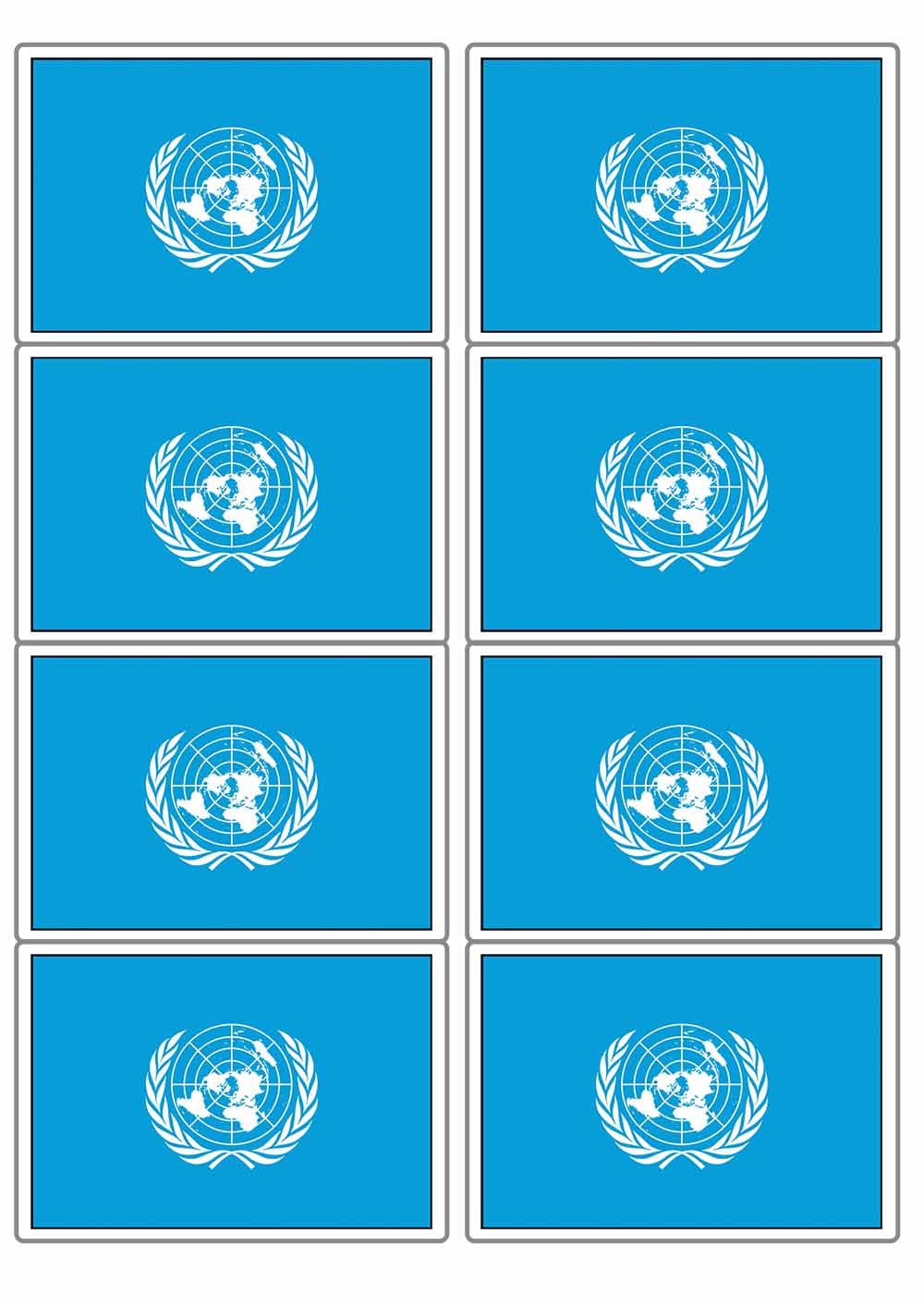 United Nations National Flag Rectangular Matt Paper Stickers A4 Sheet of 8 (Each Sticker is 99mm x 68mm) (Rectangular)