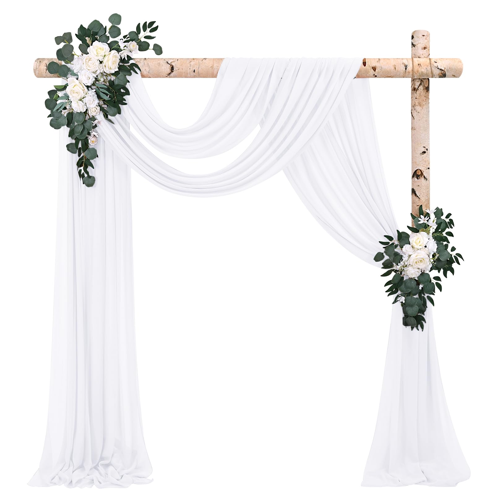 Lot De 2 Rideaux En Tissu Pour Arche De Mariage Avec Ruban Et Lampe - Décoration Pour Mariage, Cérémonie, Fête, Plafond, Décoration D'intérieur - Blanc