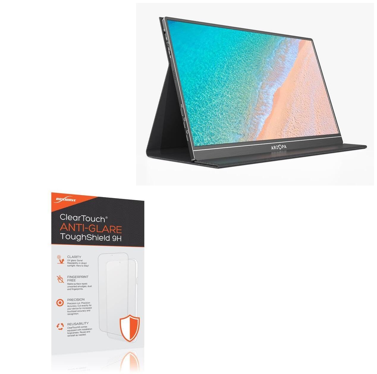 BoxWave Screen Protector Compatible with ARZOPA Portable Monitor S1 Table (15.6 in) - ClearTouch Anti-Glare ToughShield 9H (2-Pack), Anti-Glare 9H Tough Flexible Film Screen Protector