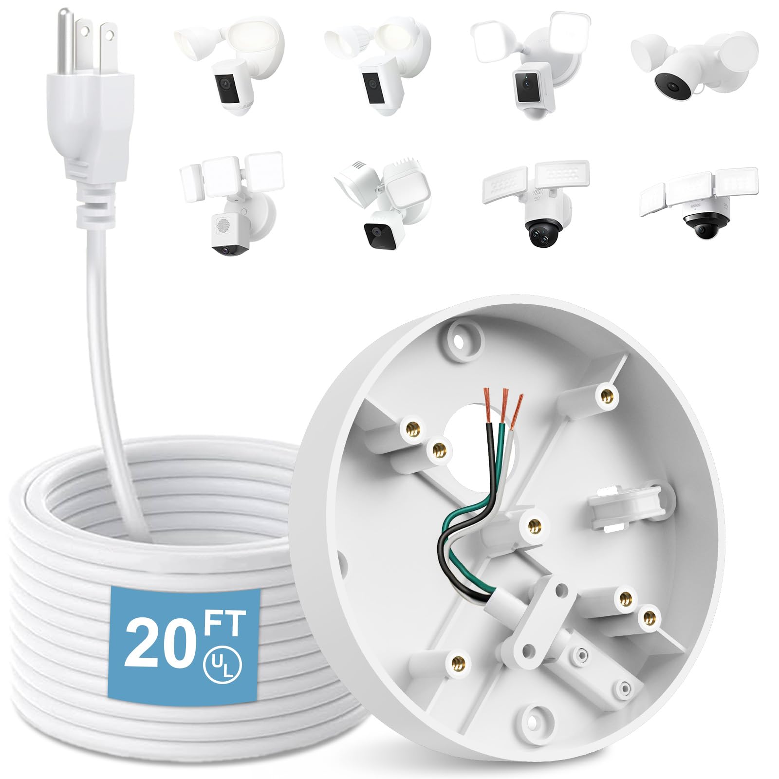 Plug-in Mount for Ring Floodlight Cam Wired Plus/Pro, Ring Smart Lighting Floodlight, Blink Wired Floodlight Cameras, Wyze Floodlight Camera V2/Pro,